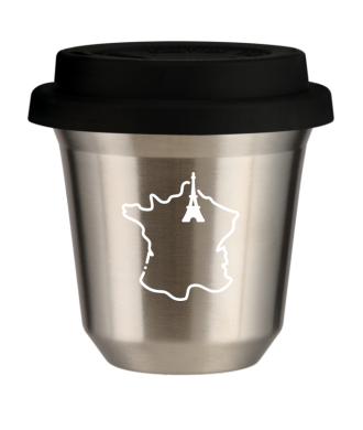 Tasse 150 ml ARGENT "France (blanc)", avec couvercle noir Tasse 150 ml ARGENT "France (blanc)", avec couvercle noir