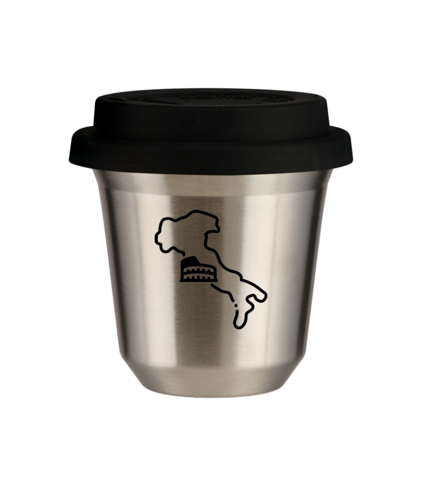 Tasse 150 ml ARGENT "Italie (noir)", avec couvercle noir