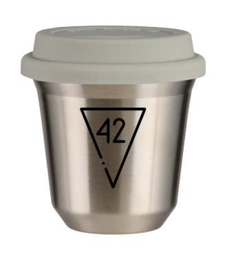 Tasse 150 ml ARGENT "42", avec couvercle blanc Tasse 150 ml ARGENT "42", avec couvercle blanc