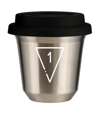 Tasse 150 ml ARGENT "1 (blanc)", avec couvercle noir Tasse 150 ml ARGENT "1 (blanc)", avec couvercle noir