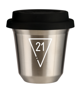 Tasse 150 ml ARGENT "21 (blanc)", avec couvercle noir Tasse 150 ml ARGENT "21 (blanc)", avec couvercle noir