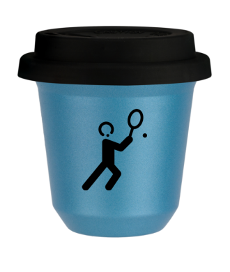 Tasse 150 ml BLEU CLAIR MÉTALLIQUE "Tennis 1", avec couvercle noir Tasse 150 ml BLEU CLAIR MÉTALLIQUE "Tennis 1", avec couvercle noir