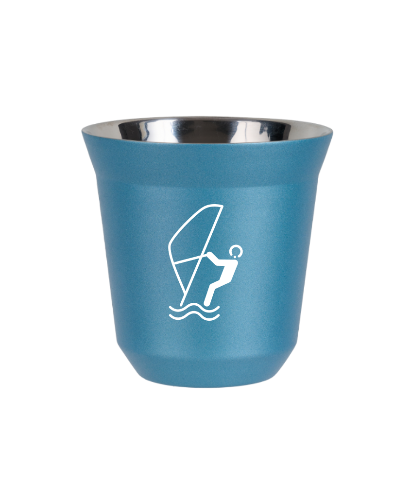 Tasse 150 ml BLEU CLAIR MÉTALLIQUE "Sports nautiques (blanc)"