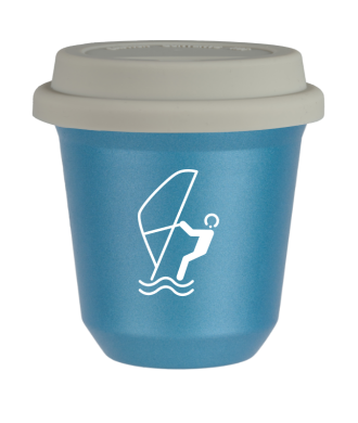 Tasse 150 ml BLEU CLAIR MÉTALLIQUE "Sports nautiques (blanc)", avec couvercle blanc Tasse 150 ml BLEU CLAIR MÉTALLIQUE "Sports nautiques (blanc)", avec couvercle blanc