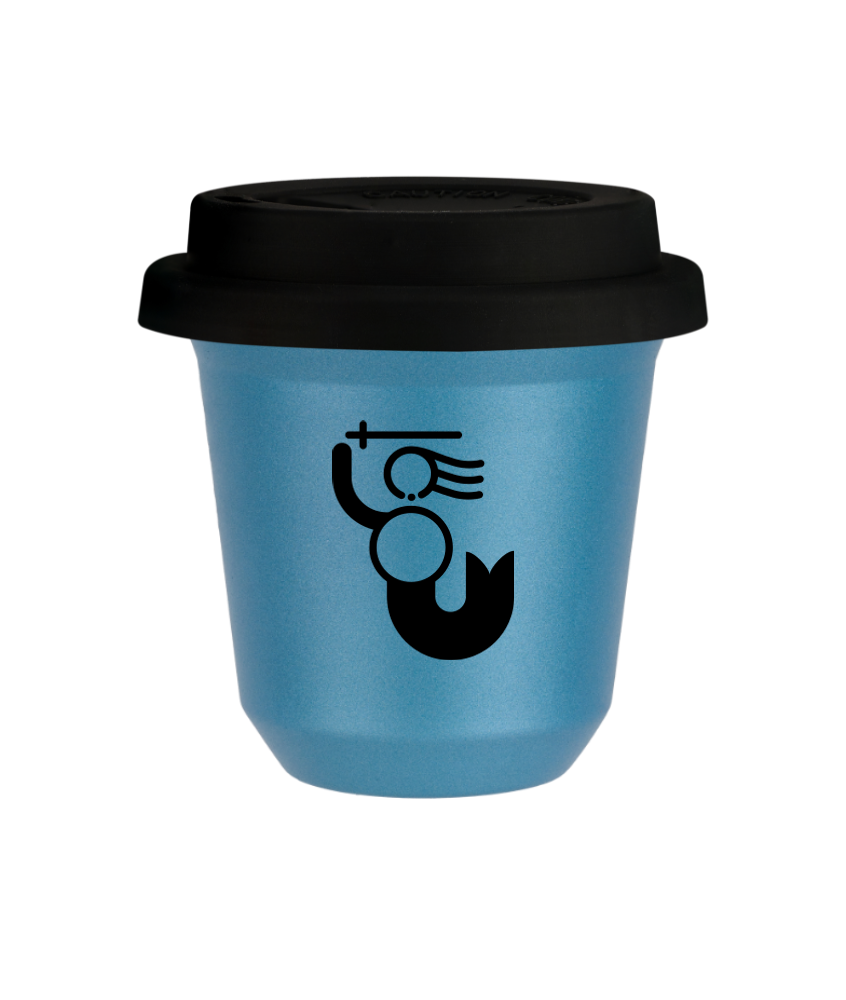 Tasse 150 ml BLEU CLAIR MÉTALLIQUE "WARSZAWSKA SYRENKA", avec couvercle noir