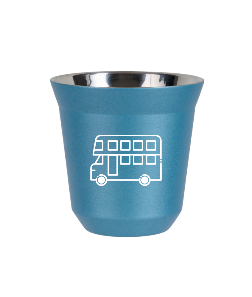 Tasse 150 ml BLEU CLAIR MÉTALLIQUE "Bus (blanc)"