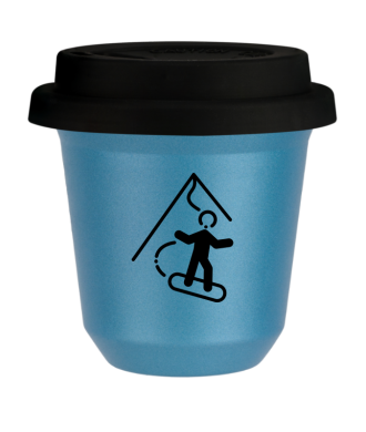 Tasse 150 ml BLEU CLAIR MÉTALLIQUE "Snowboard (noir)", avec couvercle noir Tasse 150 ml BLEU CLAIR MÉTALLIQUE "Snowboard (noir)", avec couvercle noir