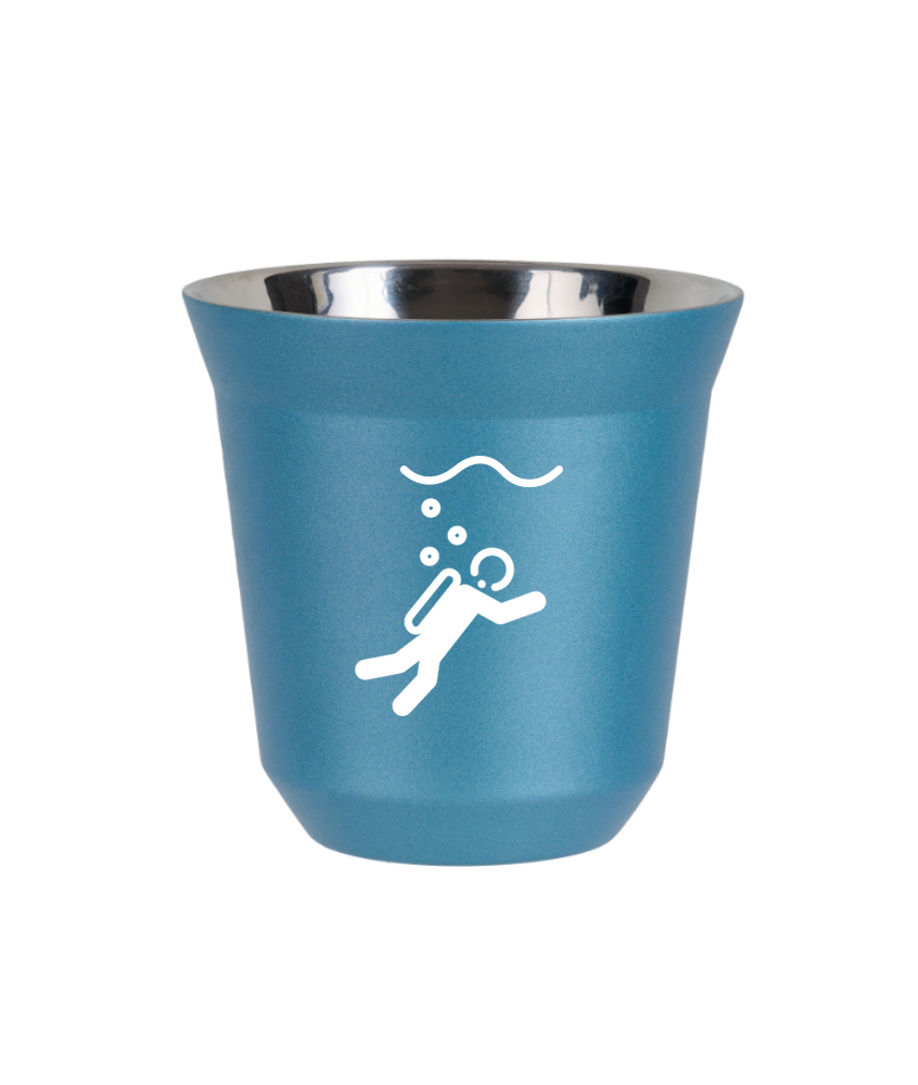 Tasse 150 ml BLEU CLAIR MÉTALLIQUE "Plongée (blanc)" Tasse 150 ml BLEU CLAIR MÉTALLIQUE "Plongée (blanc)"
