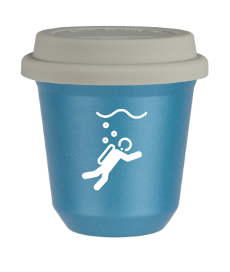 Tasse 150 ml BLEU CLAIR MÉTALLIQUE "Plongée (blanc)", avec couvercle blanc Tasse 150 ml BLEU CLAIR MÉTALLIQUE "Plongée (blanc)", avec couvercle blanc
