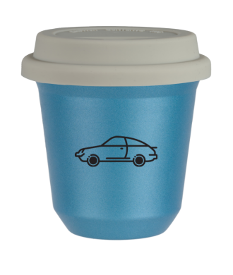Tasse 150 ml BLEU CLAIR MÉTALLIQUE "Voiture (noir)", avec couvercle blanc Tasse 150 ml BLEU CLAIR MÉTALLIQUE "Voiture (noir)", avec couvercle blanc
