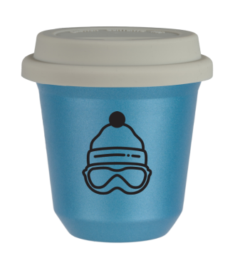 Tasse 150 ml BLEU CLAIR MÉTALLIQUE "Casquette", avec couvercle blanc Tasse 150 ml BLEU CLAIR MÉTALLIQUE "Casquette", avec couvercle blanc