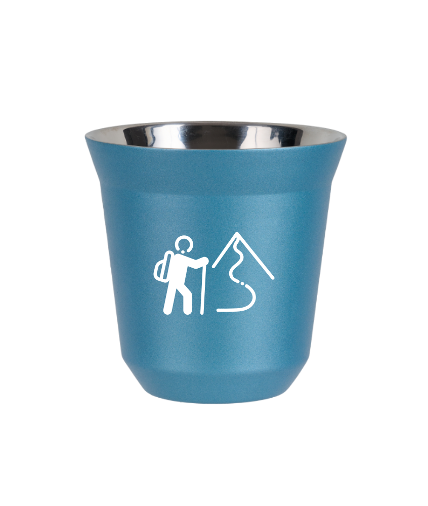 Tasse 150 ml BLEU CLAIR MÉTALLIQUE "Escalade 2 (blanc)"
