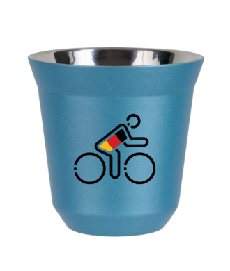 Tasse 150 ml BLEU CLAIR MÉTALLIQUE "Cycliste aux couleurs allemandes" Tasse 150 ml BLEU CLAIR MÉTALLIQUE "Cycliste aux couleurs allemandes"