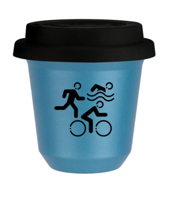 Tasse 150 ml BLEU CLAIR MÉTALLIQUE "Sports", avec couvercle noir Tasse 150 ml BLEU CLAIR MÉTALLIQUE "Sports", avec couvercle noir