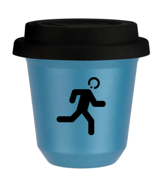 Tasse 150 ml BLEU CLAIR MÉTALLIQUE "Coureur", avec couvercle noir Tasse 150 ml BLEU CLAIR MÉTALLIQUE "Coureur", avec couvercle noir