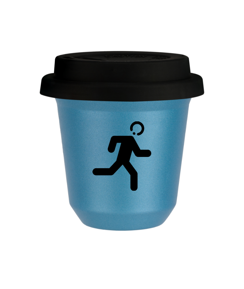 Tasse 150 ml BLEU CLAIR MÉTALLIQUE "Coureur", avec couvercle noir