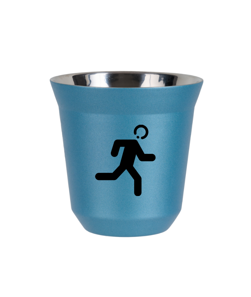 Tasse 150 ml BLEU CLAIR MÉTALLIQUE "Coureur (noir)"