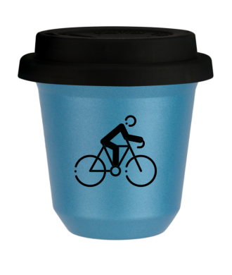 Tasse 150 ml BLEU CLAIR MÉTALLIQUE "Cyclisme 3", avec couvercle noir Tasse 150 ml BLEU CLAIR MÉTALLIQUE "Cyclisme 3", avec couvercle noir