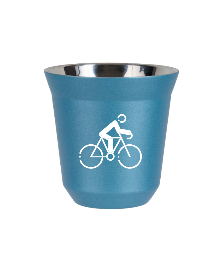 Tasse 150 ml BLEU CLAIR MÉTALLIQUE "Cyclisme 3 (blanc)"
