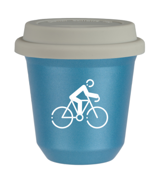 Tasse 150 ml BLEU CLAIR MÉTALLIQUE "Cyclisme 3 (blanc)", avec couvercle blanc Tasse 150 ml BLEU CLAIR MÉTALLIQUE "Cyclisme 3 (blanc)", avec couvercle blanc