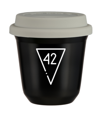 Tasse 80 ml NOIR "42 (blanc)", avec couvercle blanc Tasse 80 ml NOIR "42 (blanc)", avec couvercle blanc