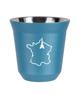 Tasse 150 ml BLEU CLAIR MÉTALLIQUE "France (blanc)" Tasse 150 ml BLEU CLAIR MÉTALLIQUE "France (blanc)"