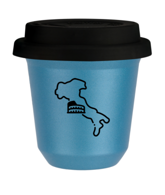 Tasse 150 ml BLEU CLAIR MÉTALLIQUE "Italie (noir)", avec couvercle noir Tasse 150 ml BLEU CLAIR MÉTALLIQUE "Italie (noir)", avec couvercle noir