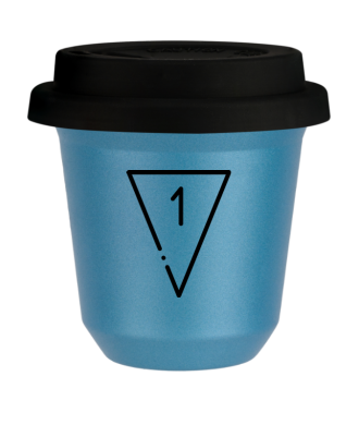 Tasse 150 ml BLEU CLAIR MÉTALLIQUE "1 (noir)", avec couvercle noir Tasse 150 ml BLEU CLAIR MÉTALLIQUE "1 (noir)", avec couvercle noir