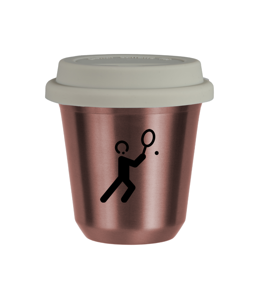 Tasse 150 ml OR ROSE "Tennis 1 (noir)", avec couvercle blanc