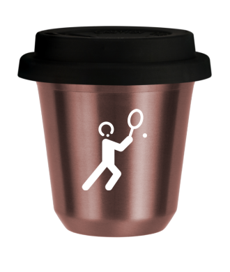 Tasse 150 ml OR ROSE "Tennis 1 (blanc)", avec couvercle noir Tasse 150 ml OR ROSE "Tennis 1 (blanc)", avec couvercle noir