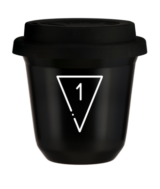 Tasse 80 ml NOIR "1 (blanc)", avec couvercle noir Tasse 80 ml NOIR "1 (blanc)", avec couvercle noir