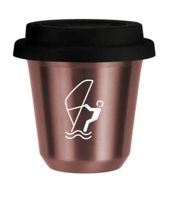 Tasse 150 ml OR ROSE "Sports nautiques (blanc)", avec couvercle noir Tasse 150 ml OR ROSE "Sports nautiques (blanc)", avec couvercle noir