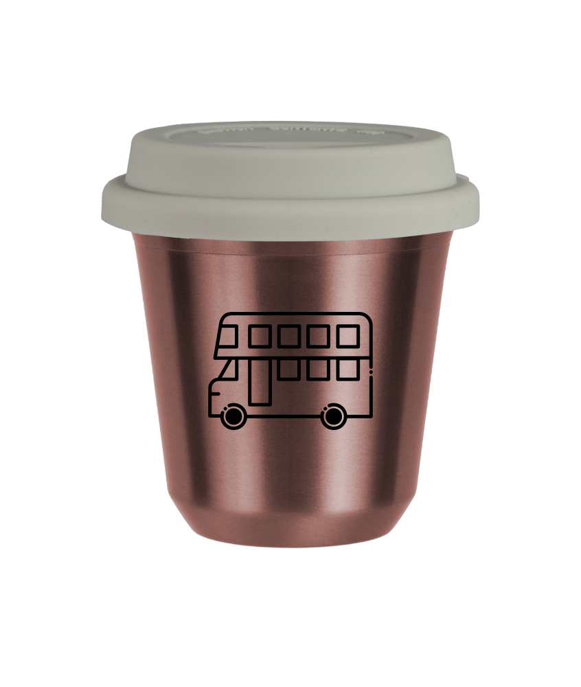 Tasse 150 ml OR ROSE "Bus", avec couvercle blanc