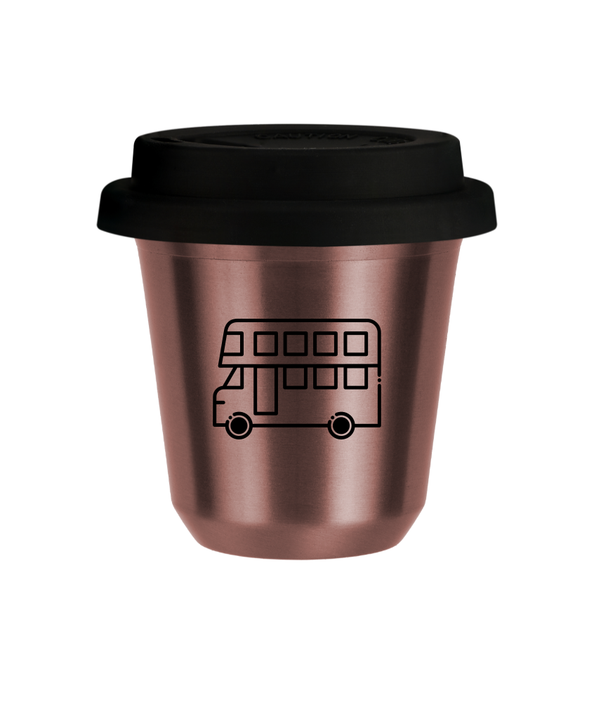 Tasse 150 ml OR ROSE "Bus (noir)", avec couvercle noir