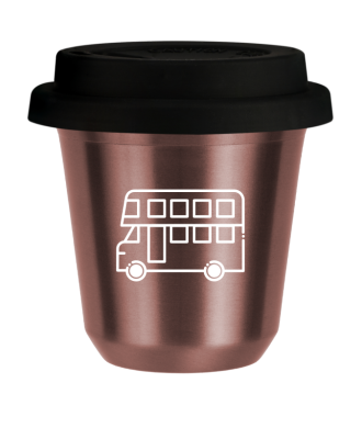 Tasse 150 ml OR ROSE "Bus (blanc)", avec couvercle noir Tasse 150 ml OR ROSE "Bus (blanc)", avec couvercle noir