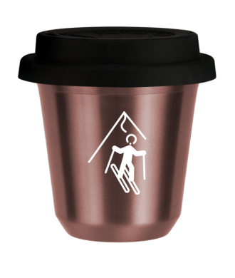 Tasse 150 ml OR ROSE "Ski (blanc)", avec couvercle noir Tasse 150 ml OR ROSE "Ski (blanc)", avec couvercle noir