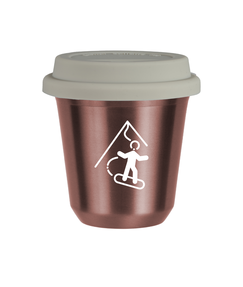 Tasse 150 ml OR ROSE "Snowboard (blanc)", avec couvercle blanc