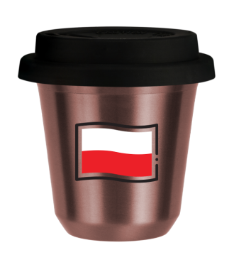 Tasse 150 ml OR ROSE "Drapeau polonais", avec couvercle noir Tasse 150 ml OR ROSE "Drapeau polonais", avec couvercle noir