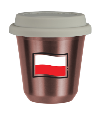Tasse 150 ml OR ROSE "Drapeau polonais", avec couvercle blanc Tasse 150 ml OR ROSE "Drapeau polonais", avec couvercle blanc