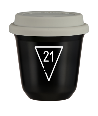 Tasse 80 ml NOIR "21 (blanc)", avec couvercle blanc Tasse 80 ml NOIR "21 (blanc)", avec couvercle blanc