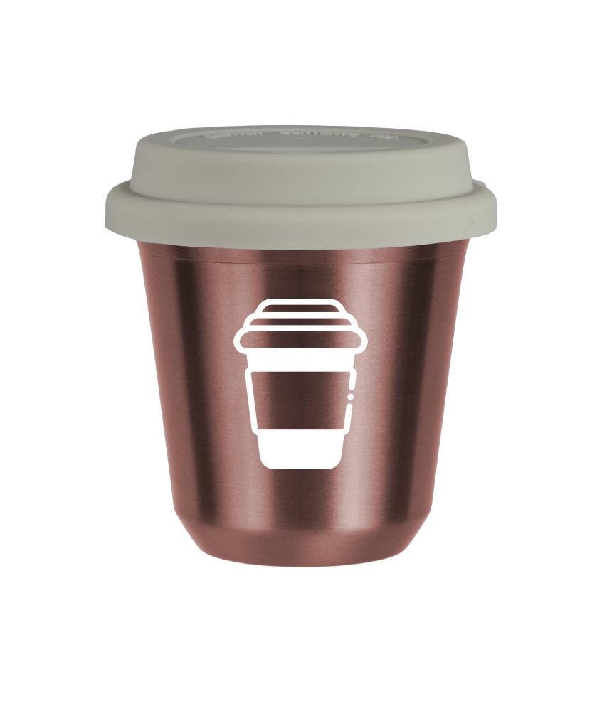 Tasse 150 ml OR ROSE, avec couvercle blanc