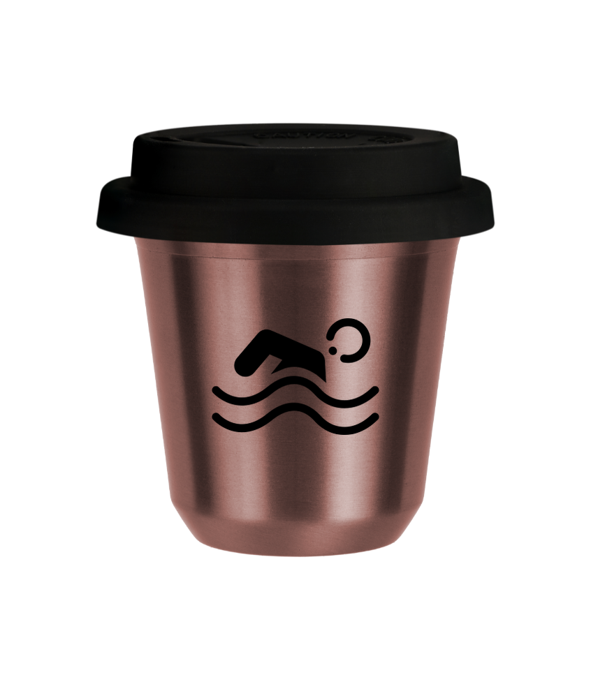 Tasse 150 ml OR ROSE "Natation", avec couvercle noir