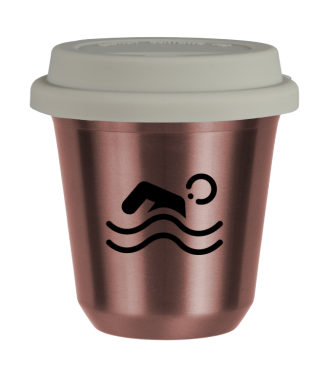 Tasse 150 ml OR ROSE "Natation (noir)", avec couvercle blanc Tasse 150 ml OR ROSE "Natation (noir)", avec couvercle blanc