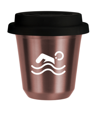 Tasse 150 ml OR ROSE "Natation (blanc)", avec couvercle noir Tasse 150 ml OR ROSE "Natation (blanc)", avec couvercle noir