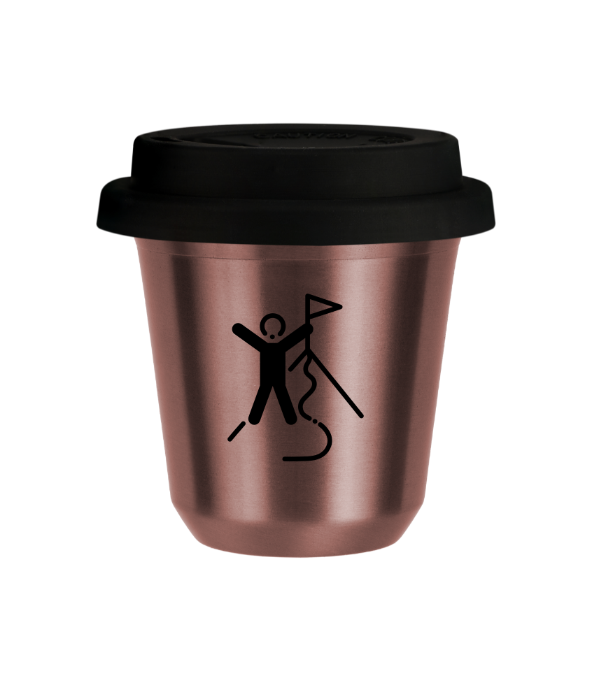 Tasse 150 ml OR ROSE "Escalade 1", avec couvercle noir