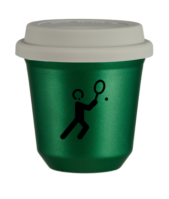 Tasse 80 ml VERT MÉTALLIQUE "Tennis 1", avec couvercle blanc Tasse 80 ml VERT MÉTALLIQUE "Tennis 1", avec couvercle blanc