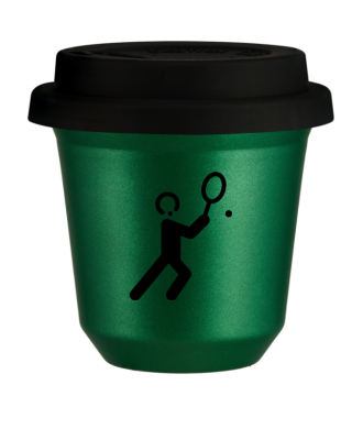 Tasse 80 ml VERT MÉTALLIQUE "Tennis 1 (noir)", avec couvercle noir Tasse 80 ml VERT MÉTALLIQUE "Tennis 1 (noir)", avec couvercle noir