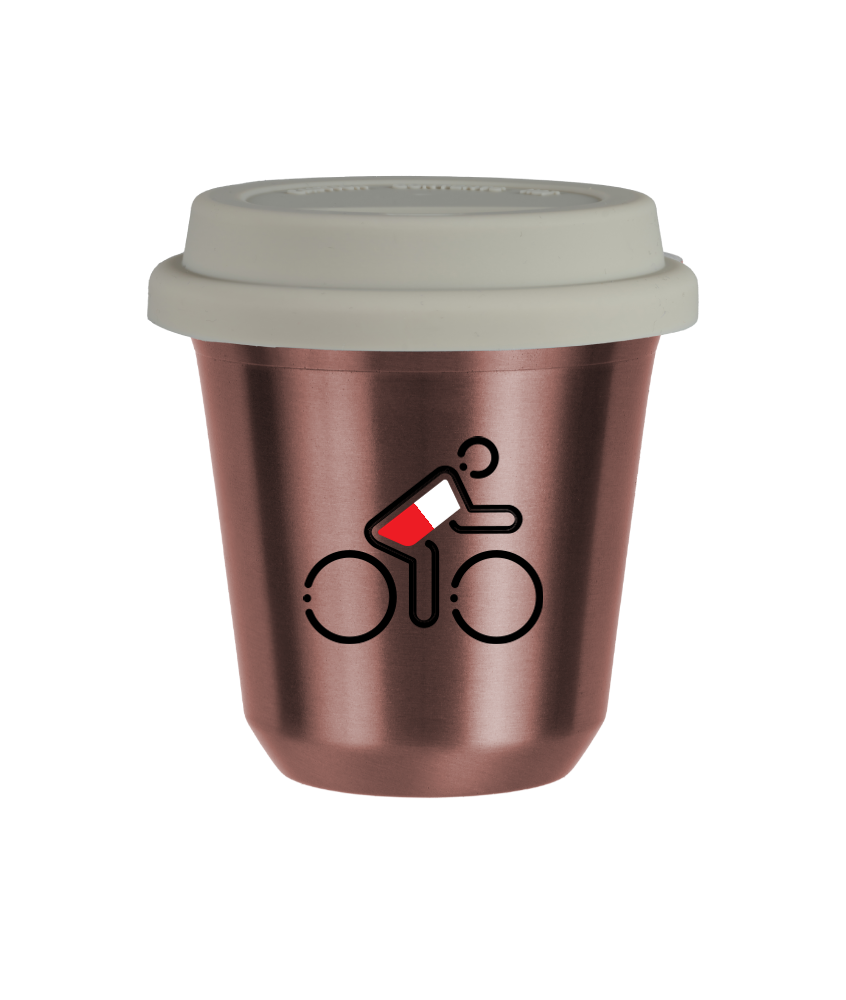 Tasse 150 ml OR ROSE "Cycliste aux couleurs polonaises (noir)", avec couvercle blanc