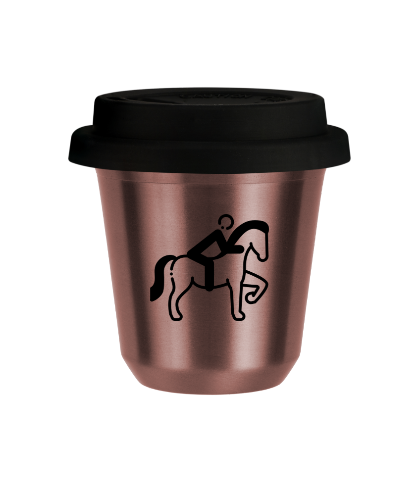 Tasse 150 ml OR ROSE "Équitation 2", avec couvercle noir