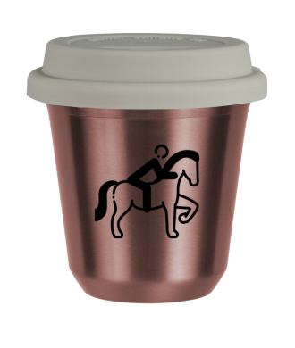 Tasse 150 ml OR ROSE "Équitation 2 (noir)", avec couvercle blanc Tasse 150 ml OR ROSE "Équitation 2 (noir)", avec couvercle blanc